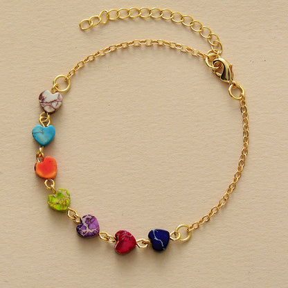 Heart Natural Stone Bracelet Multicolor One Size