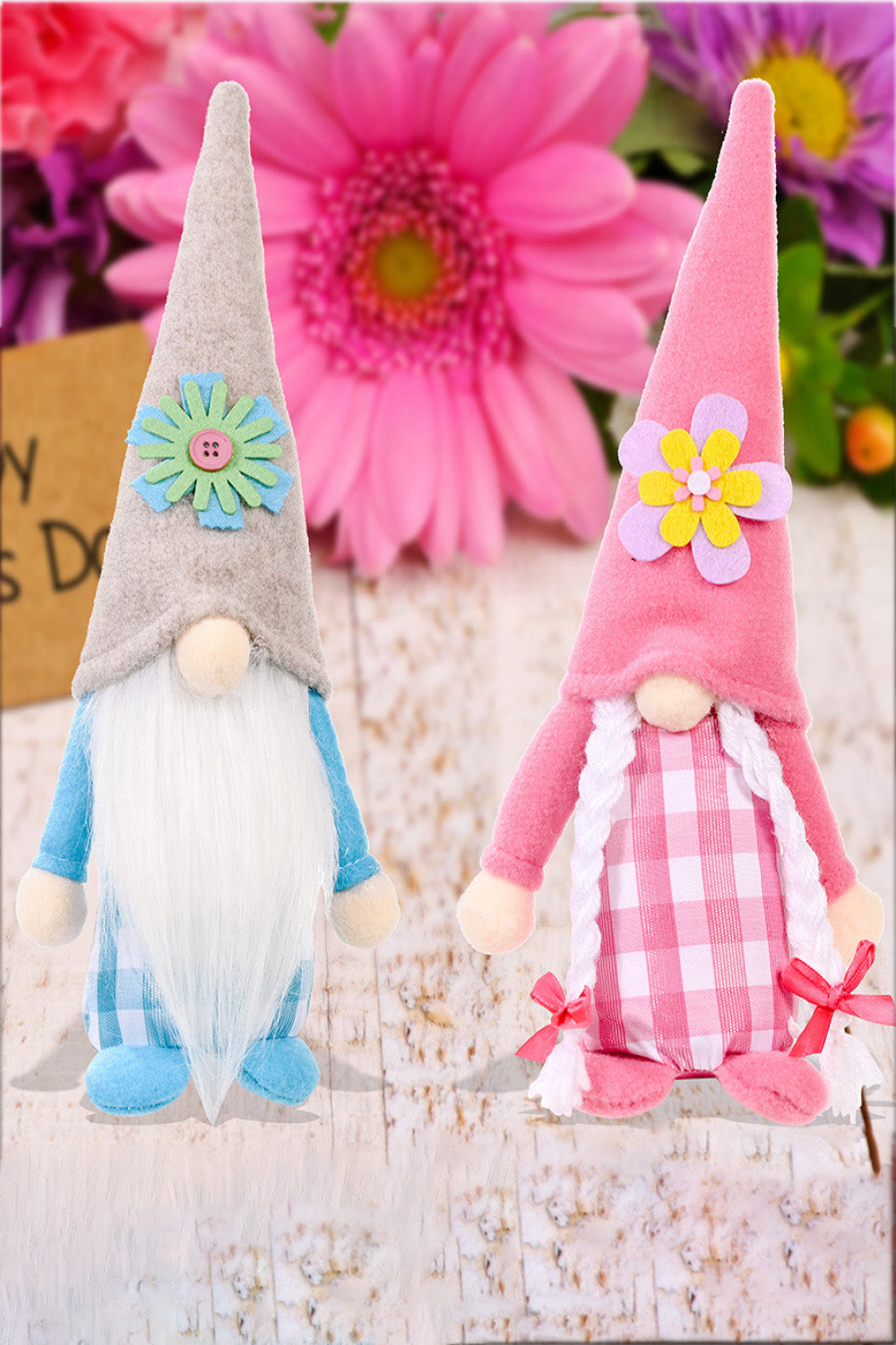 2-Pack Mother's Day Pointed Hat Faceless Gnomes Gray Pink One Size