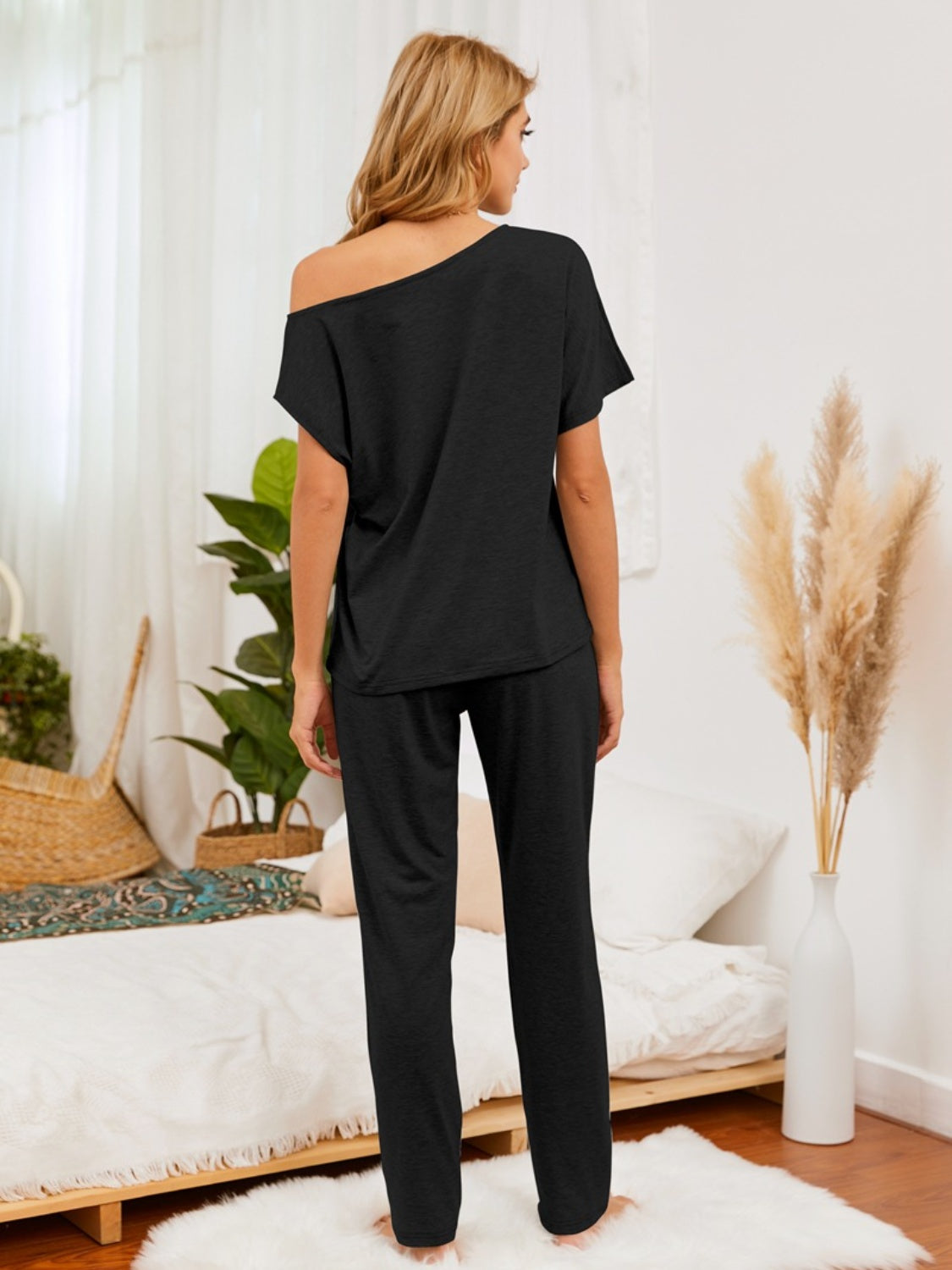 Boat Neck Top and Pants Lounge Set