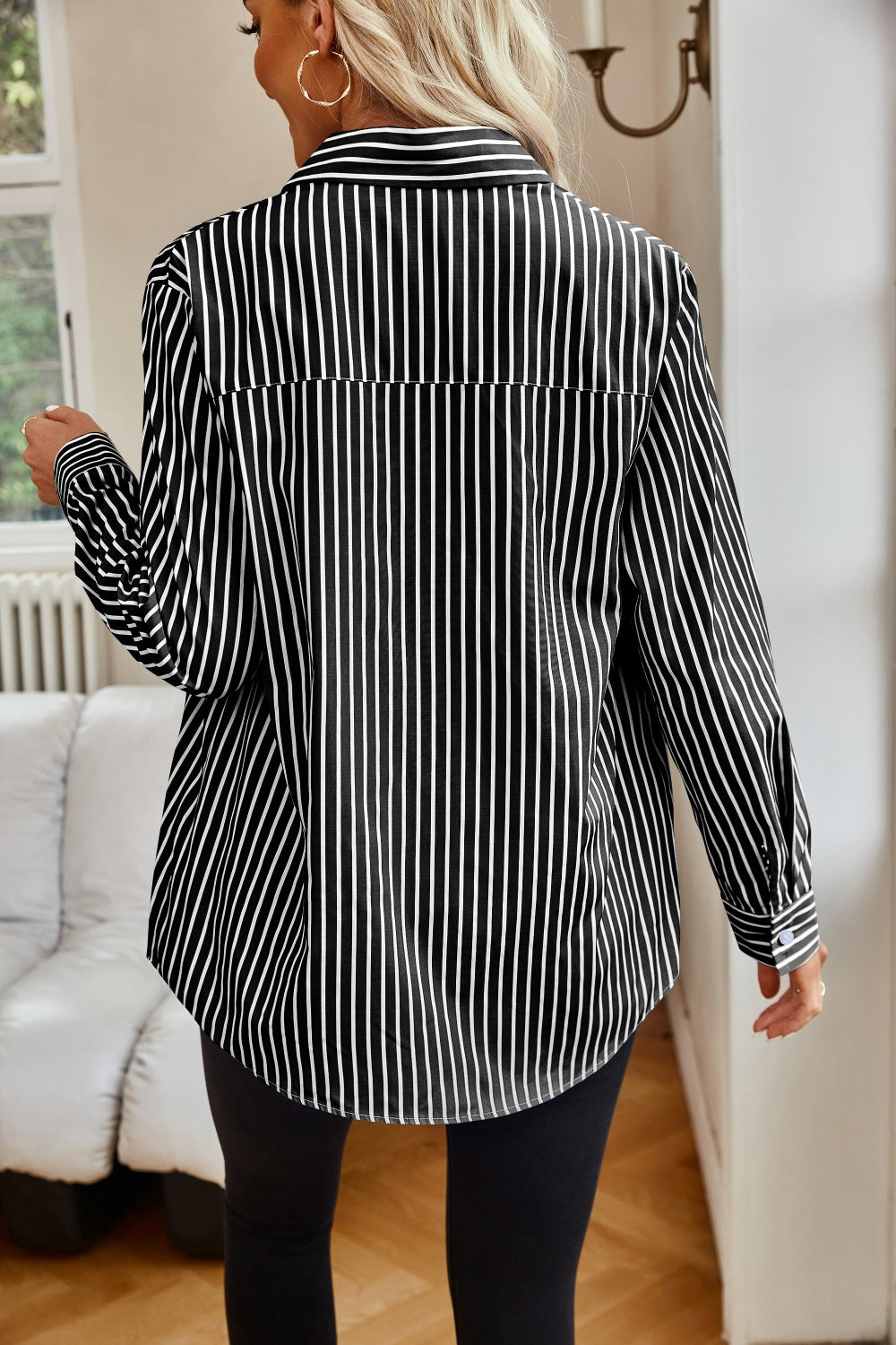 Striped Button Up Long Sleeve Shirt - Thandynie