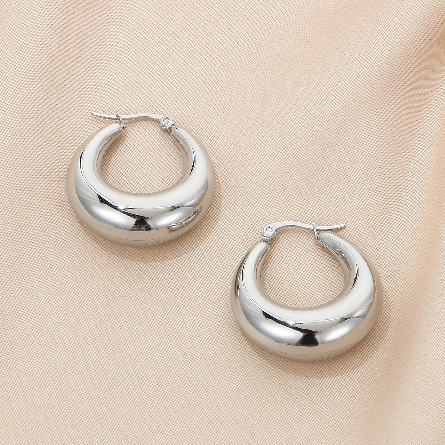 Stainless Steel Hinged Hoop Earrings Style B Silver One Size