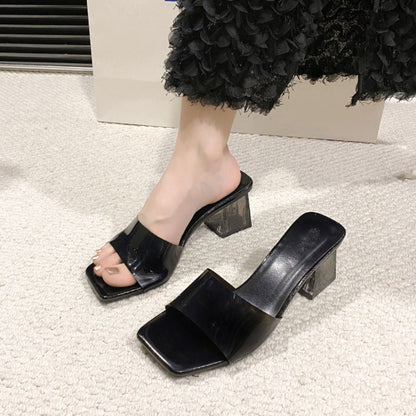 Open Toe Block Heel Sandals Black