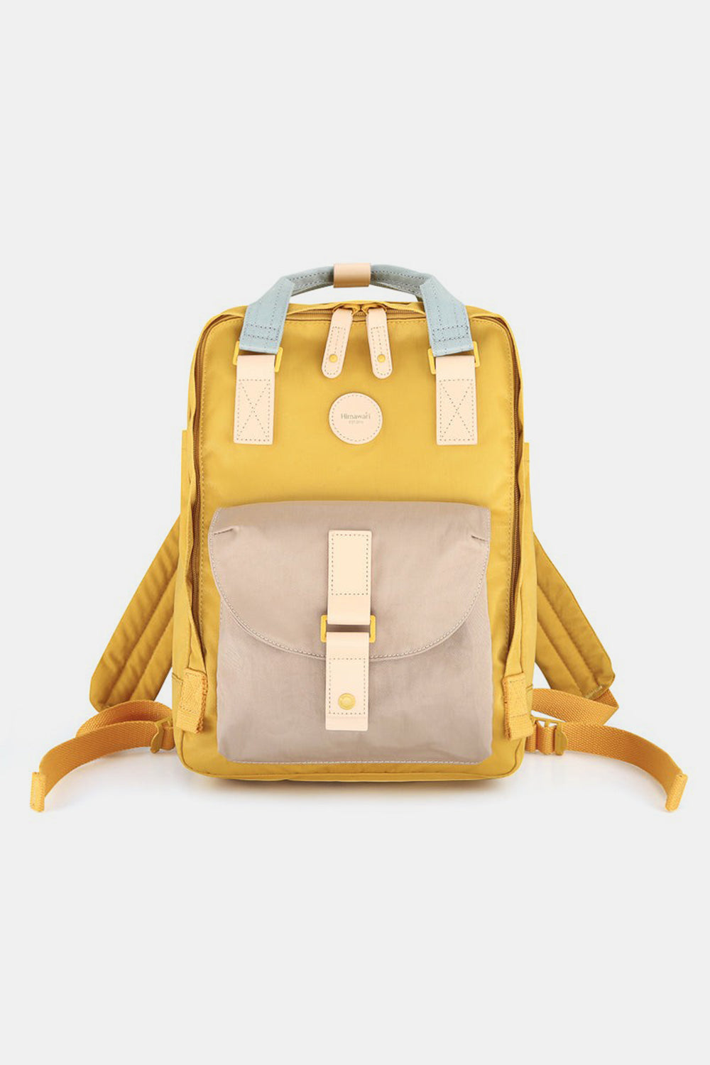 Himawari Contrast Waterproof Canvas Backpack Bag with Round Label Mustard One Size