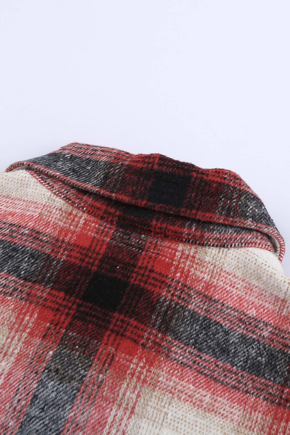 Red Turn down Neck Plaid Pocket Button Closure Coat