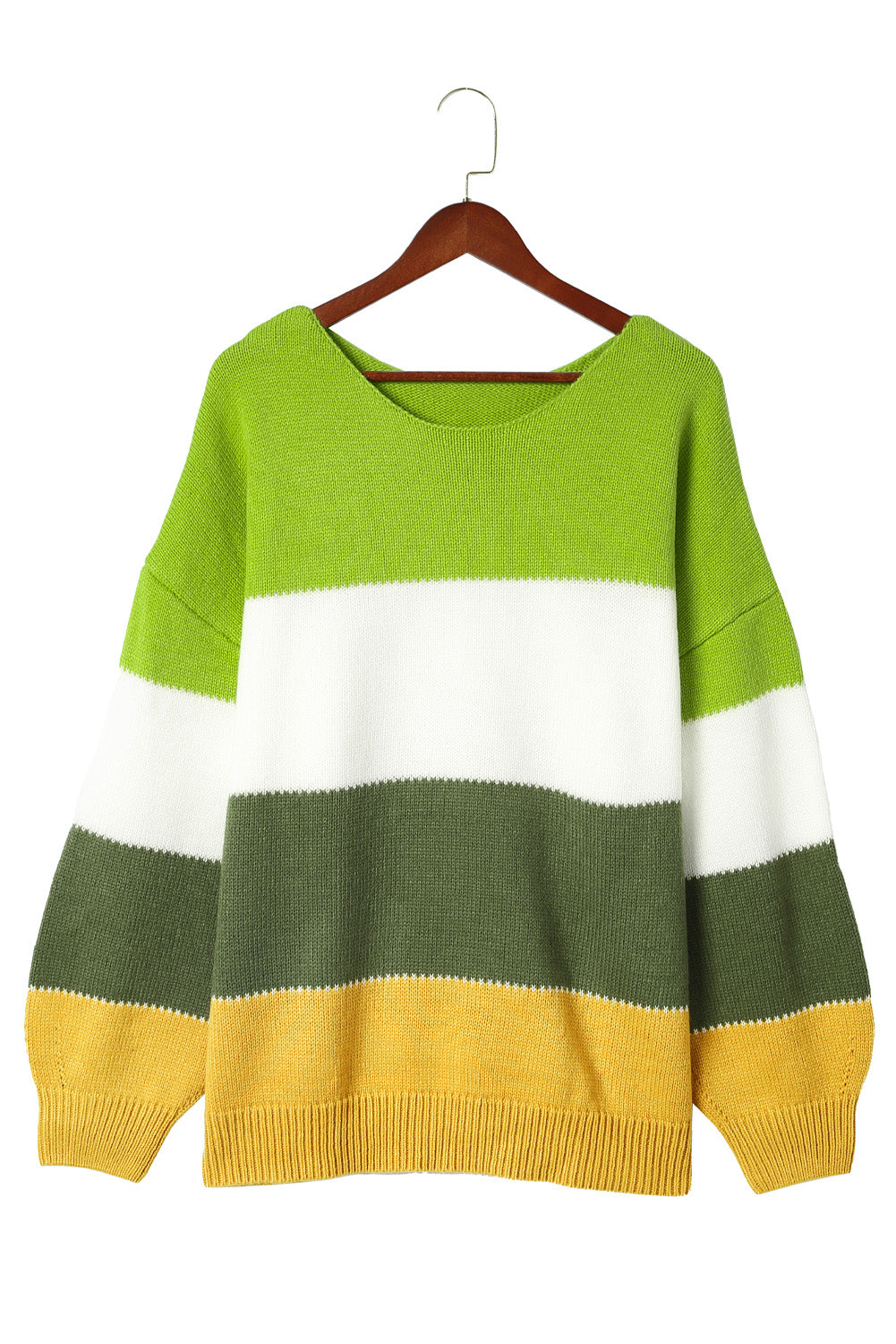 Green Plus Size Color Block Patchwork Sweater - Cozy & Stylish for Curvy Women