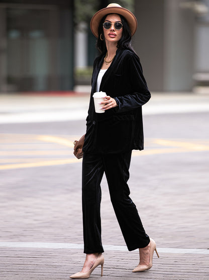 Long Sleeve Blazer and Pants Set Black