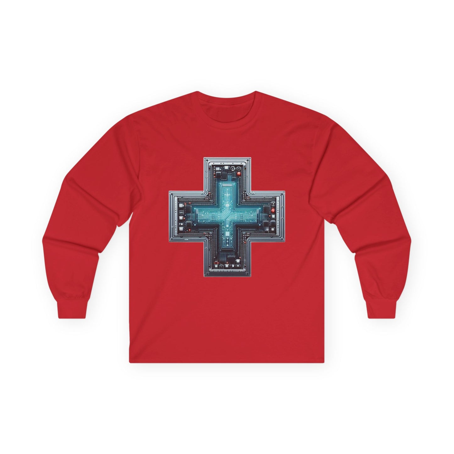 Long Sleeve Tee with Unique Technology Design – Sleek and Modern Tech-Inspired Shirt for Casual Wear and Tech Enthusiasts Red