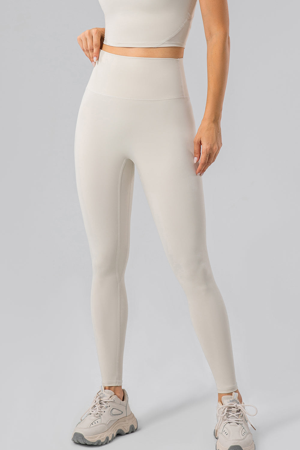 High Waist Wide Waistband Active Leggings Ivory