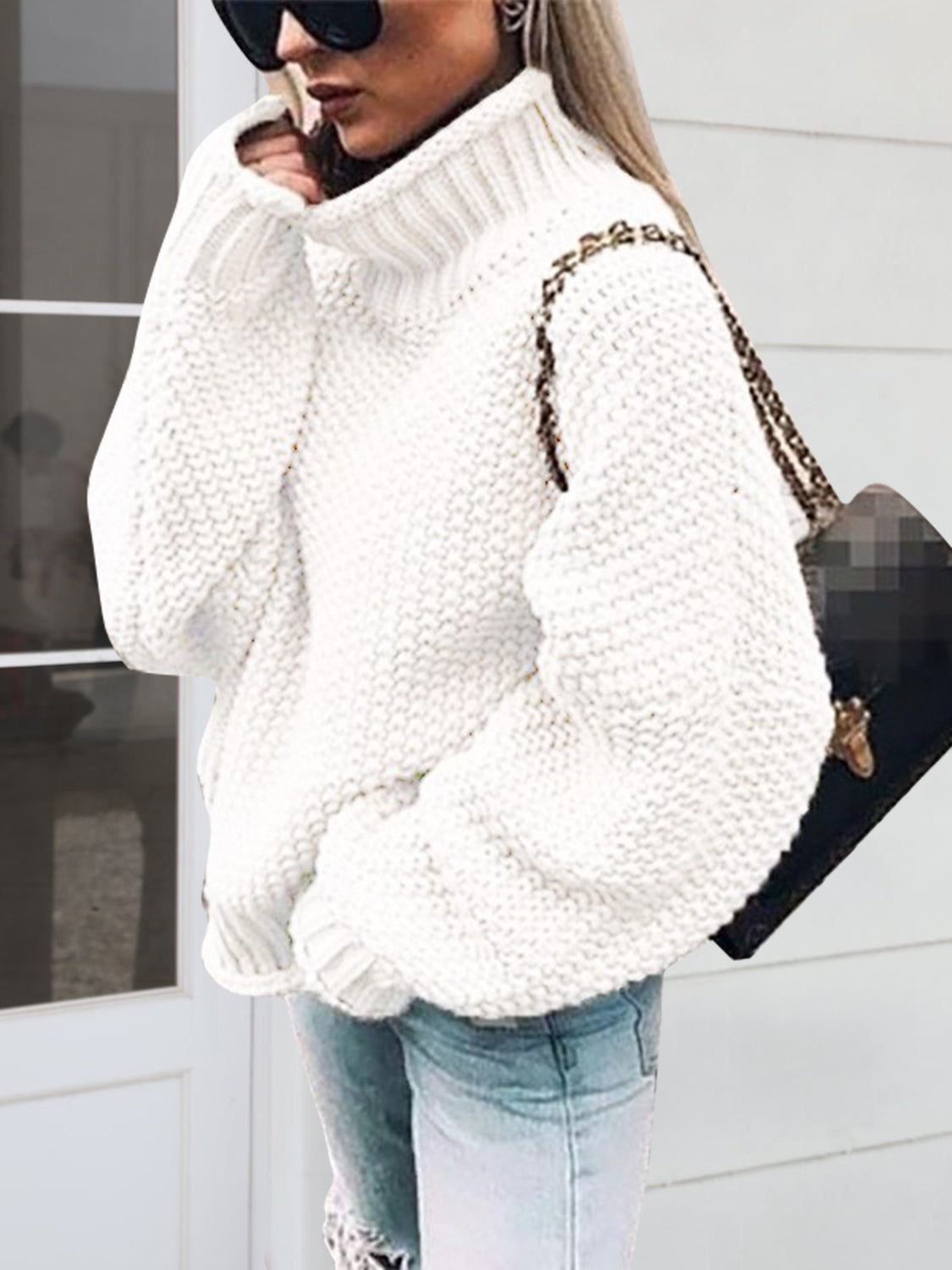 Turtleneck Long Sleeve Sweater White