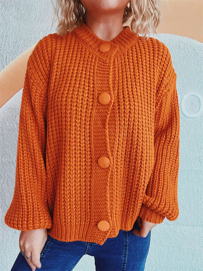 Button Up Long Sleeve Cardigan Tangerine One Size