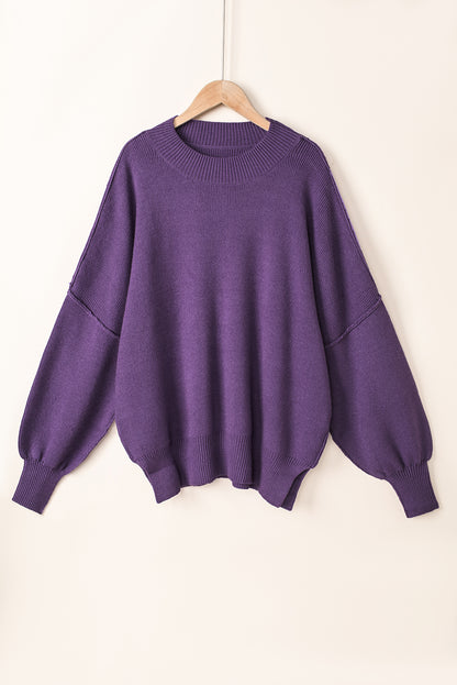 Round Neck Slit Sweater Vivid Violet