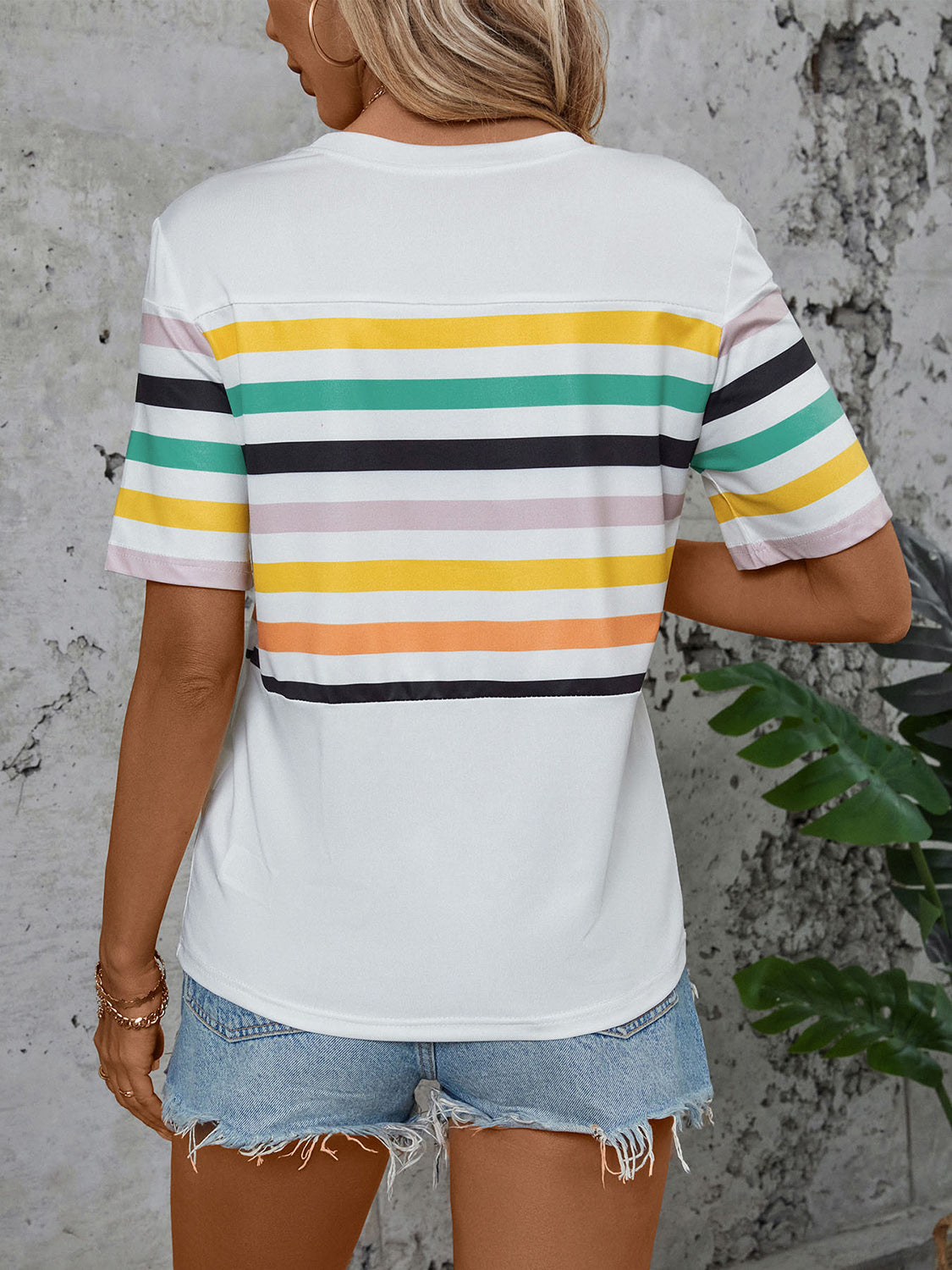 Striped Round Neck Short Sleeve T-Shirt