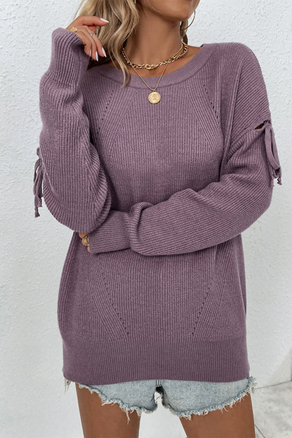 Round Neck Dropped Shoulder Sweater Lavender