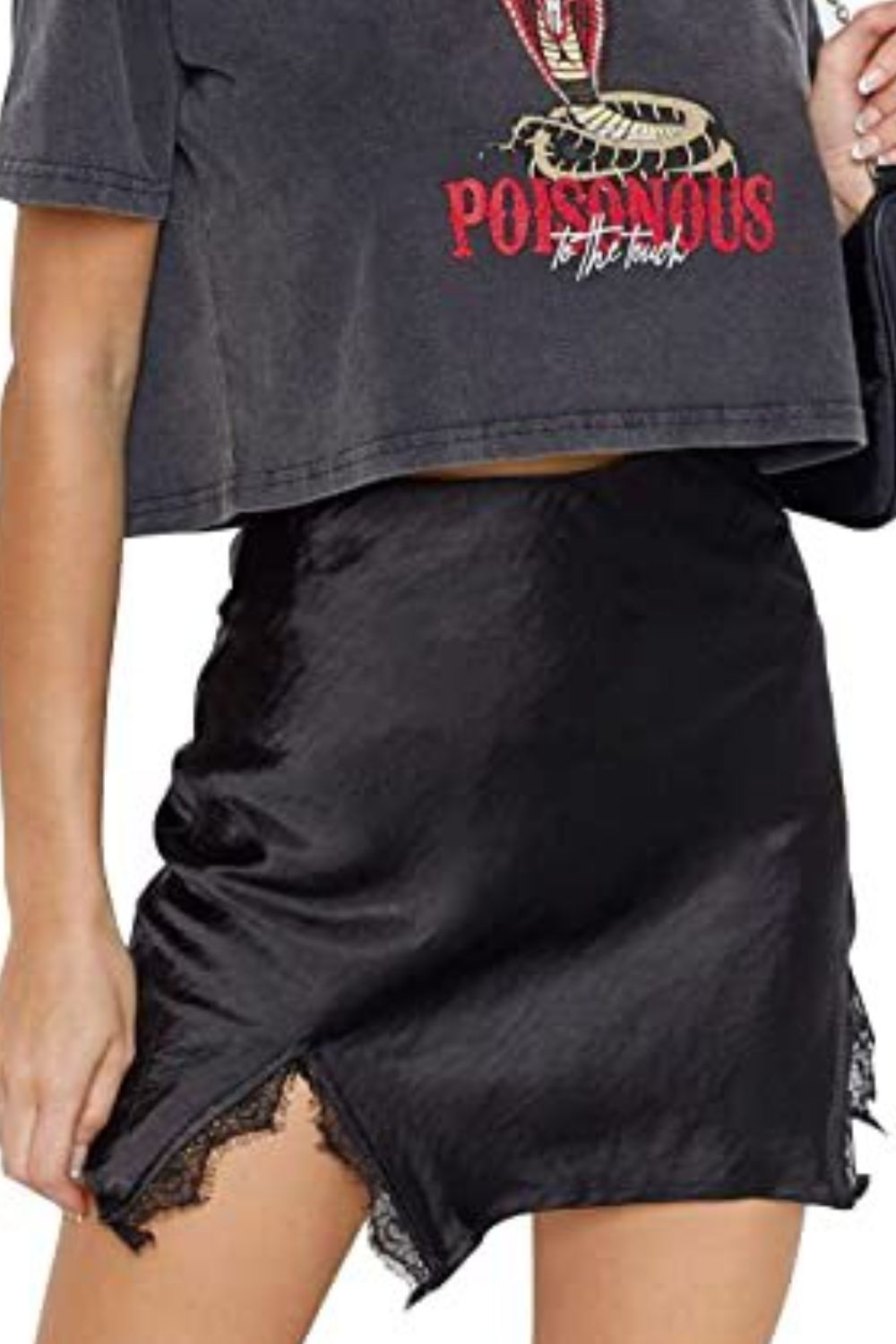 Lace Detail Slit Mini Skirt Black