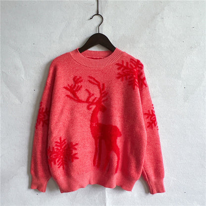 Reindeer and Snowflake Pattern Sweater Red