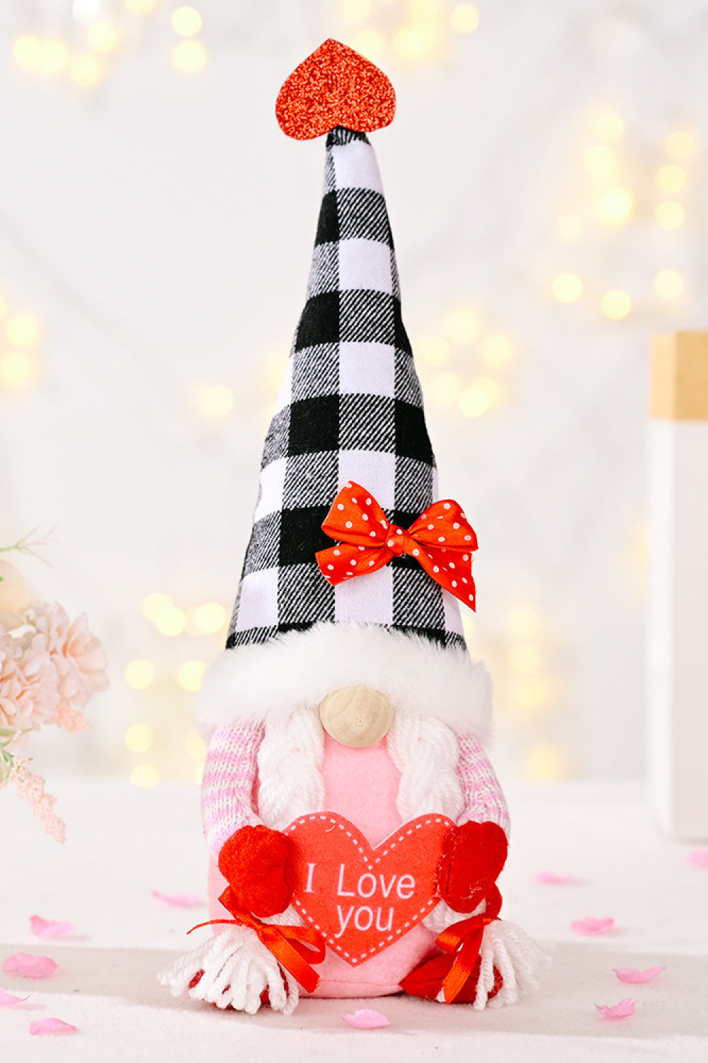 Mother's Day Plaid Pointed Hat Gnome Black White One Size