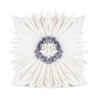 Fashion Modern Style White Throw Pillows Velvet Stitching 3D Chrysanthemum Cushion Waist Pillow Blue Cushion Case White 45x45cm