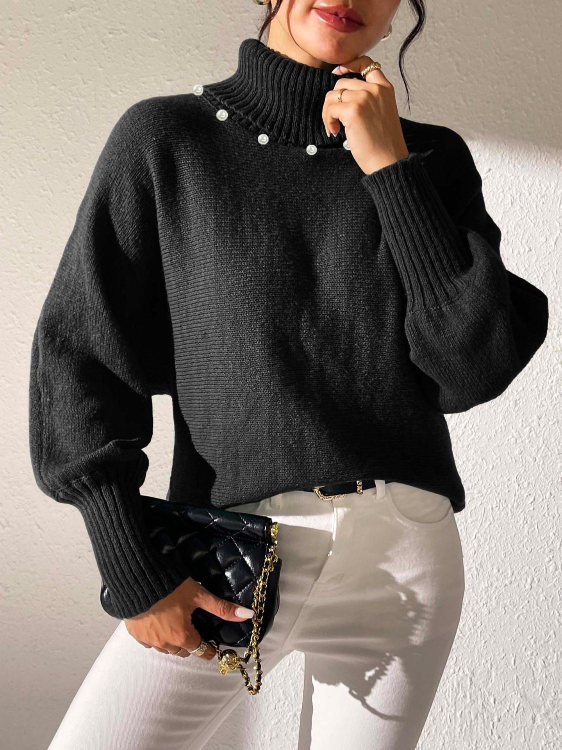 Turtleneck Long Sleeve Sweater Black