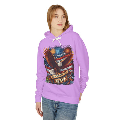 Hooded Sweatshirt - 'Home of the Brave' Bald Eagle Fireworks Illustration