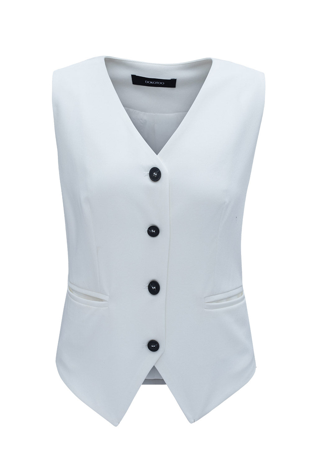 White Solid Color Button up V Neck Suit Vest