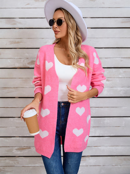 Angel Wings Heart Open Front Long Sleeve Cardigan Pink