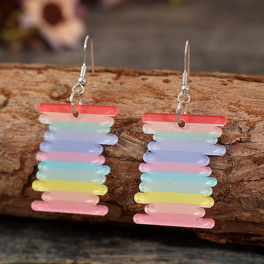 Acrylic Rainbow Dangle Earrings Multicolor One Size