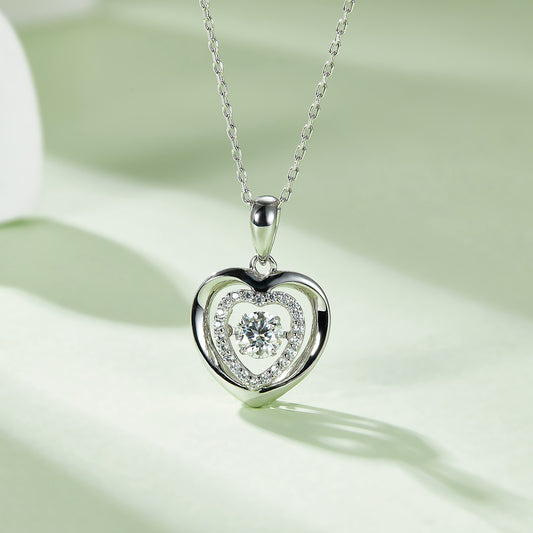 Moissanite 925 Sterling Silver Heart Necklace - Thandynie