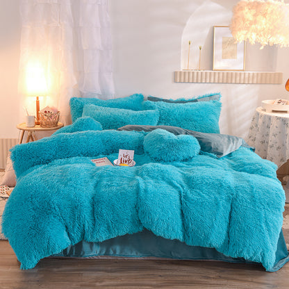 Luxury Thick Fleece Duvet Cover Queen King Winter Warm Bed Quilt Cover Pillowcase Fluffy Plush Shaggy Bedclothes Bedding Set Winter Body Keep Warm Blue