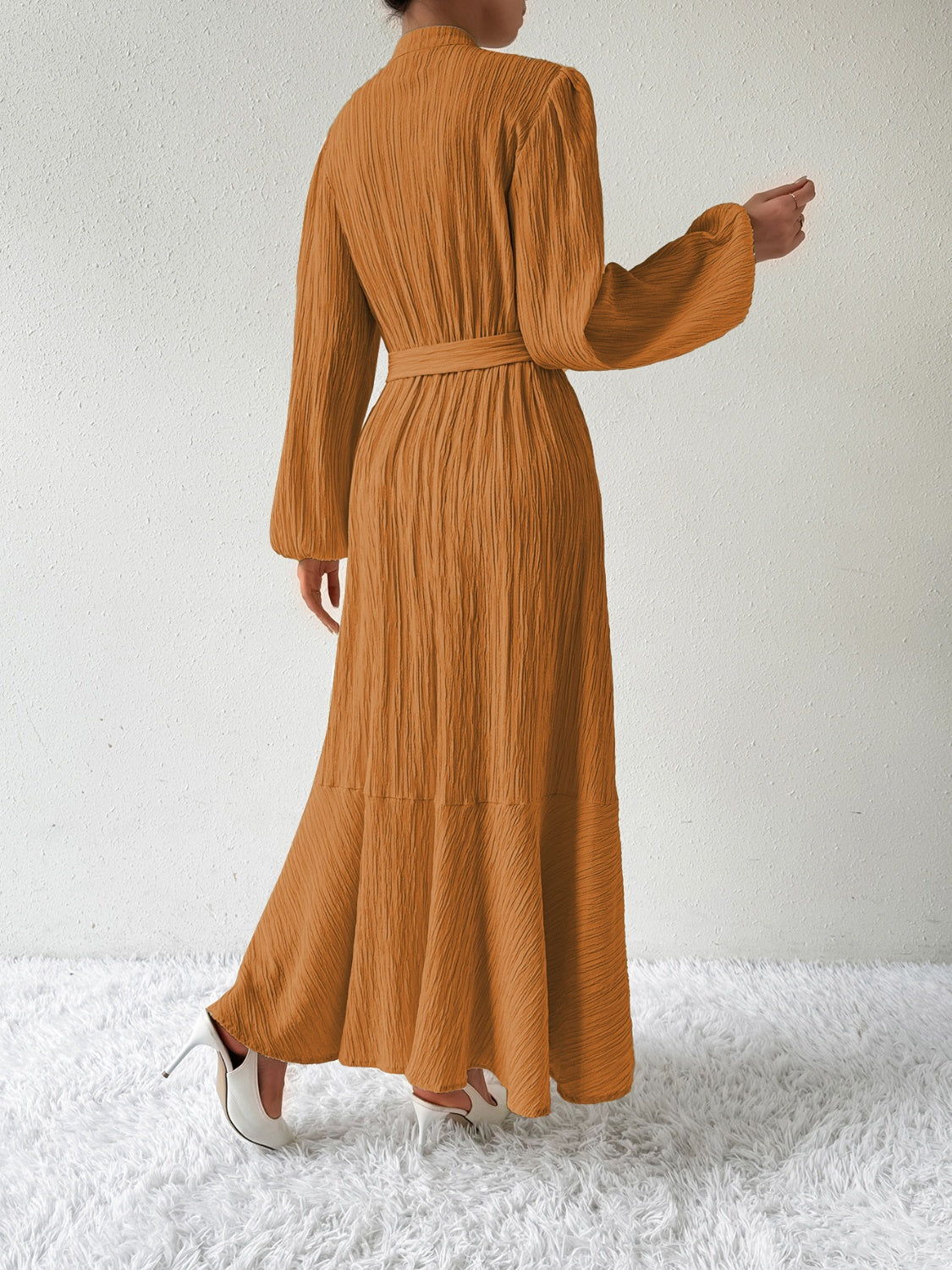 Tie Waist Long Sleeve Dress - Thandynie