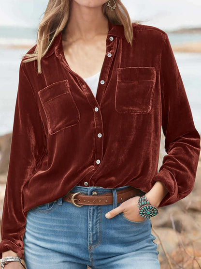 Button Up Long Sleeve High-Low Hem Shirt Burgundy