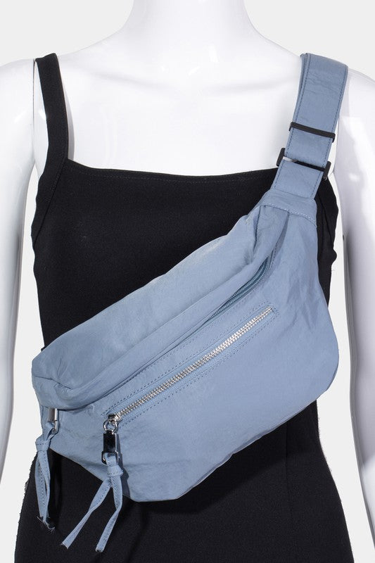 Fame Multi Pocket Nylon Crossbody Bag Light Blue One Size