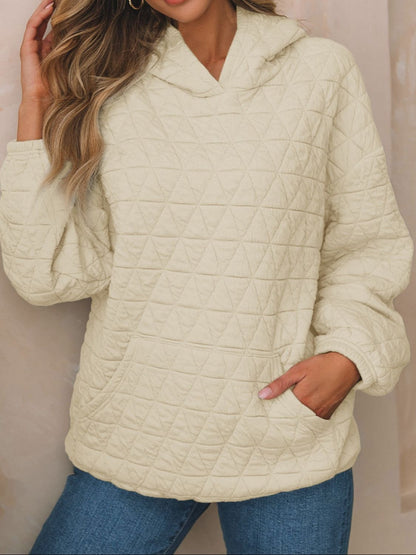 Textured Long Sleeve Hoodie with Pockets Tan