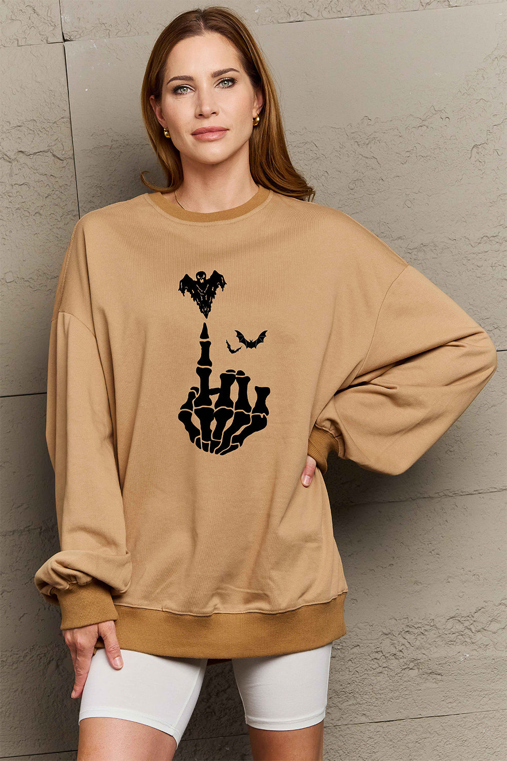 Simply Love Full Size Halloween Element Graphic Sweatshirt Khaki