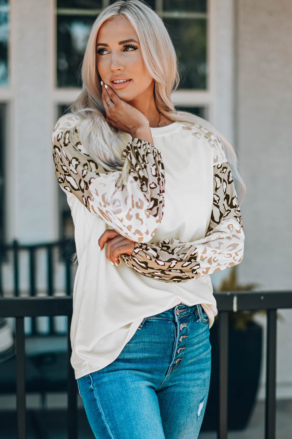 Leopard Round Neck Dropped Shoulder T-Shirt