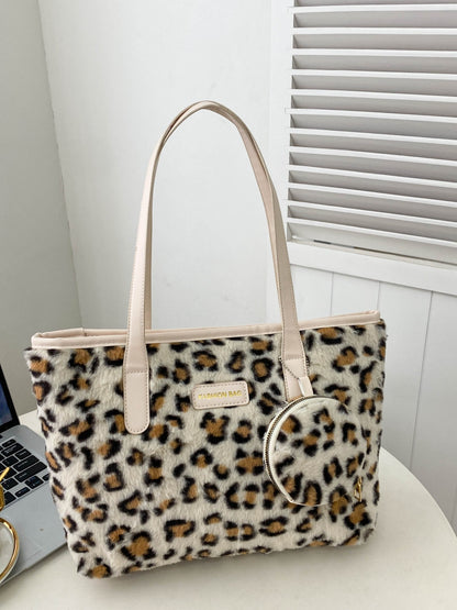 Leopard Faux Fur Tote Bag with Coin Purse