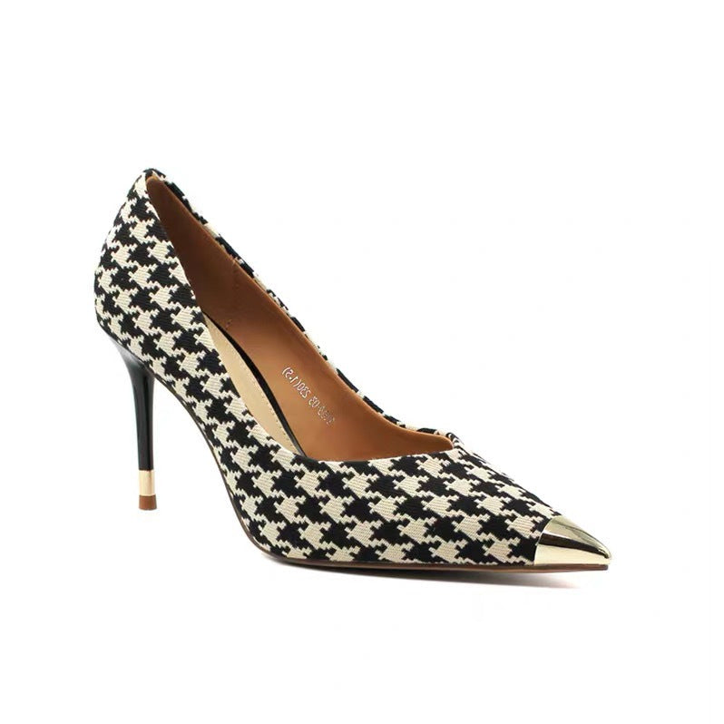 Ladies Plaid Pointed Toe Stiletto Pumps