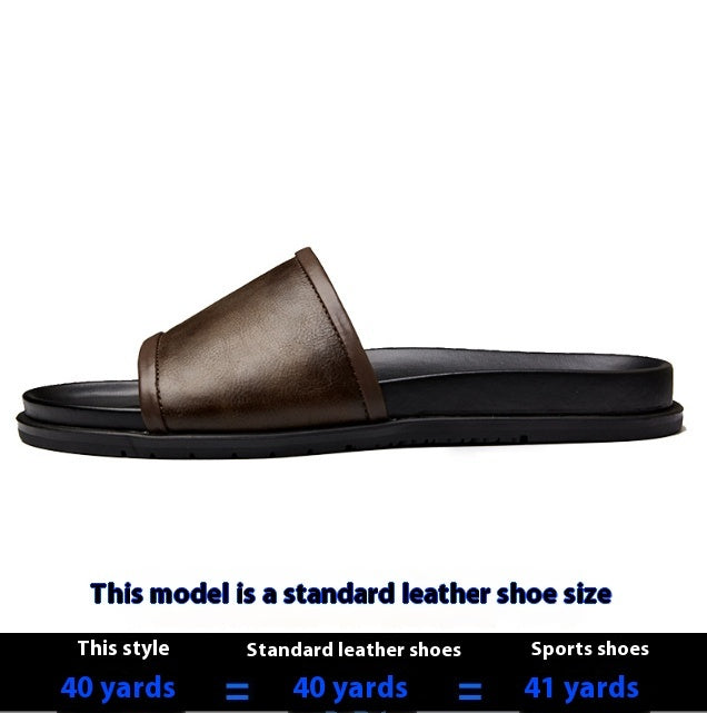 Genuine Leather Slippers Men's Summer Outdoor Non-slip Brown