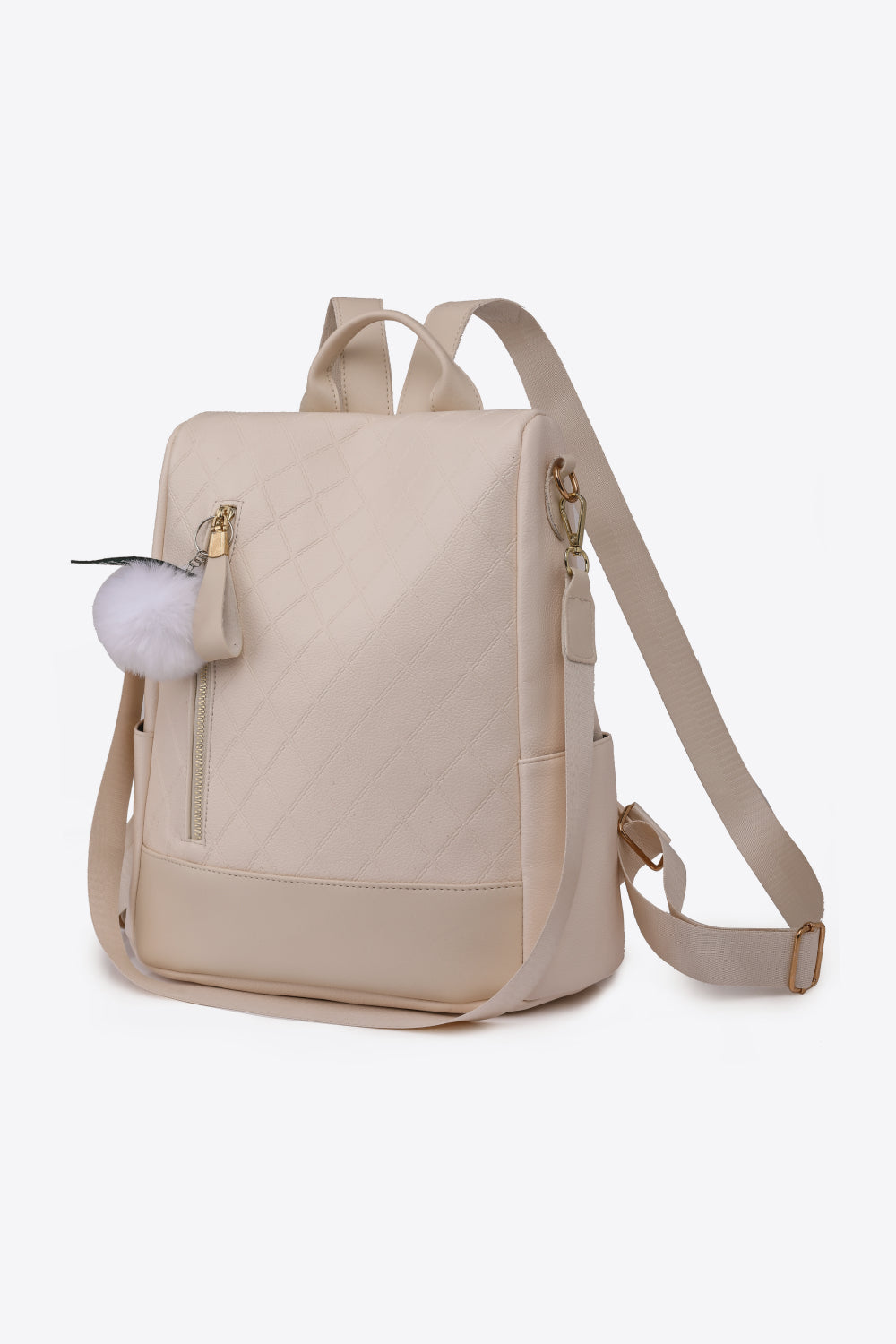 Pum-Pum Zipper Backpack Beige One Size