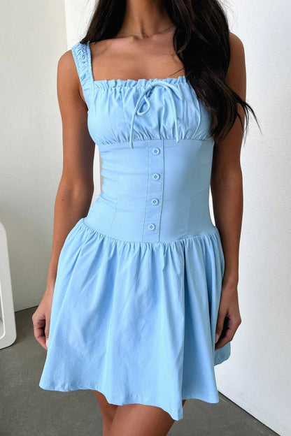 Decorative Button Square Neck Cami Dress Sky Blue