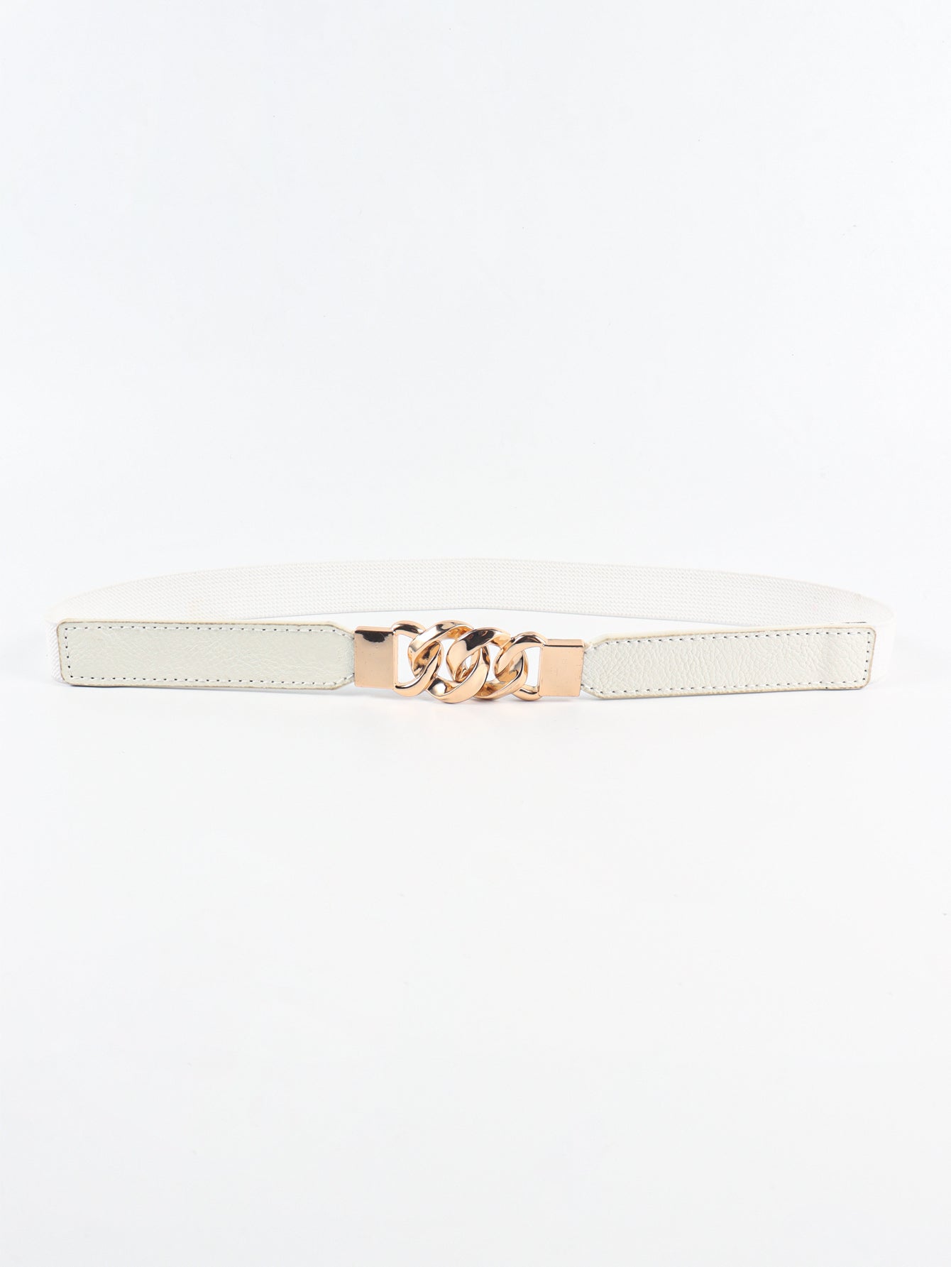 Zinc Alloy Buckle Elastic PU Belt White Gold One Size