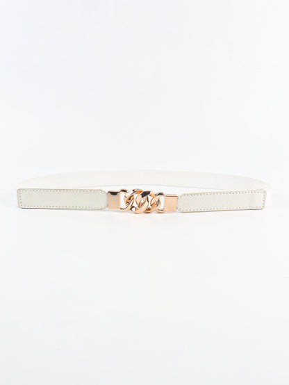 Zinc Alloy Buckle Elastic PU Belt White Gold One Size