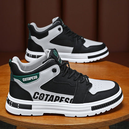 Men's Spring New Breathable High Top Shoes Men's Trendy Versatile White Shoes Sports and Leisure Shoes Board Shoes Trendy Shoes Black