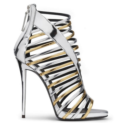 European & American Roman High Heel Sandals for Women | Gold & Silver Thin Strap Open-Toe Stilettos