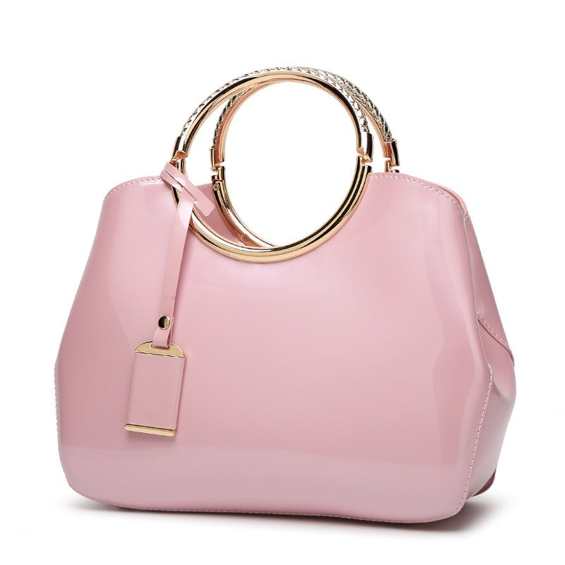 Shiny Patent Leather Bridal Handbag | One-Shoulder Wedding Crossbody Bag Pink