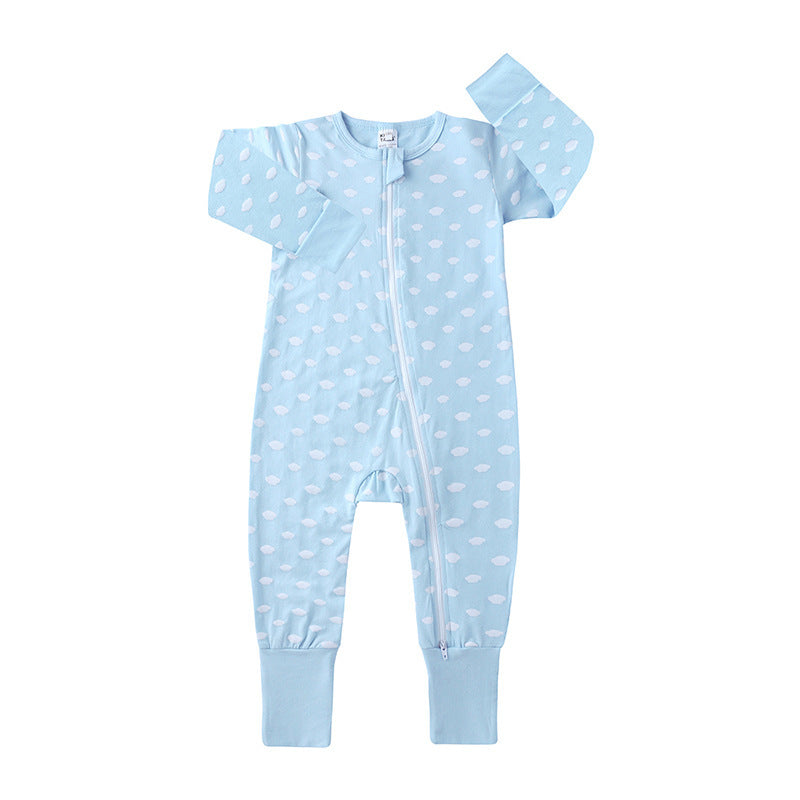 Spring And Autumn Long Sleeve Cotton Baby Jumpsuit Male And Female Baby Home Romper White Cloud Jumpsuit