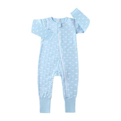 Spring And Autumn Long Sleeve Cotton Baby Jumpsuit Male And Female Baby Home Romper White Cloud Jumpsuit