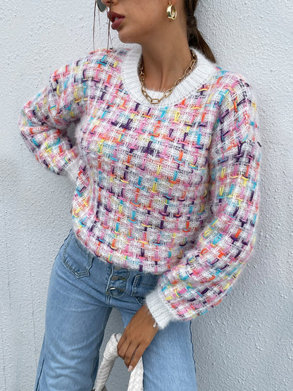 Multicolor Round Neck Dropped Shoulder Sweater