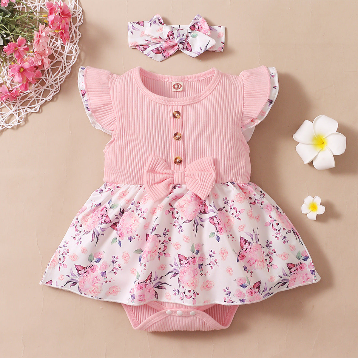 Ins Infant Sleeveless Flower Print Triangle Rompers