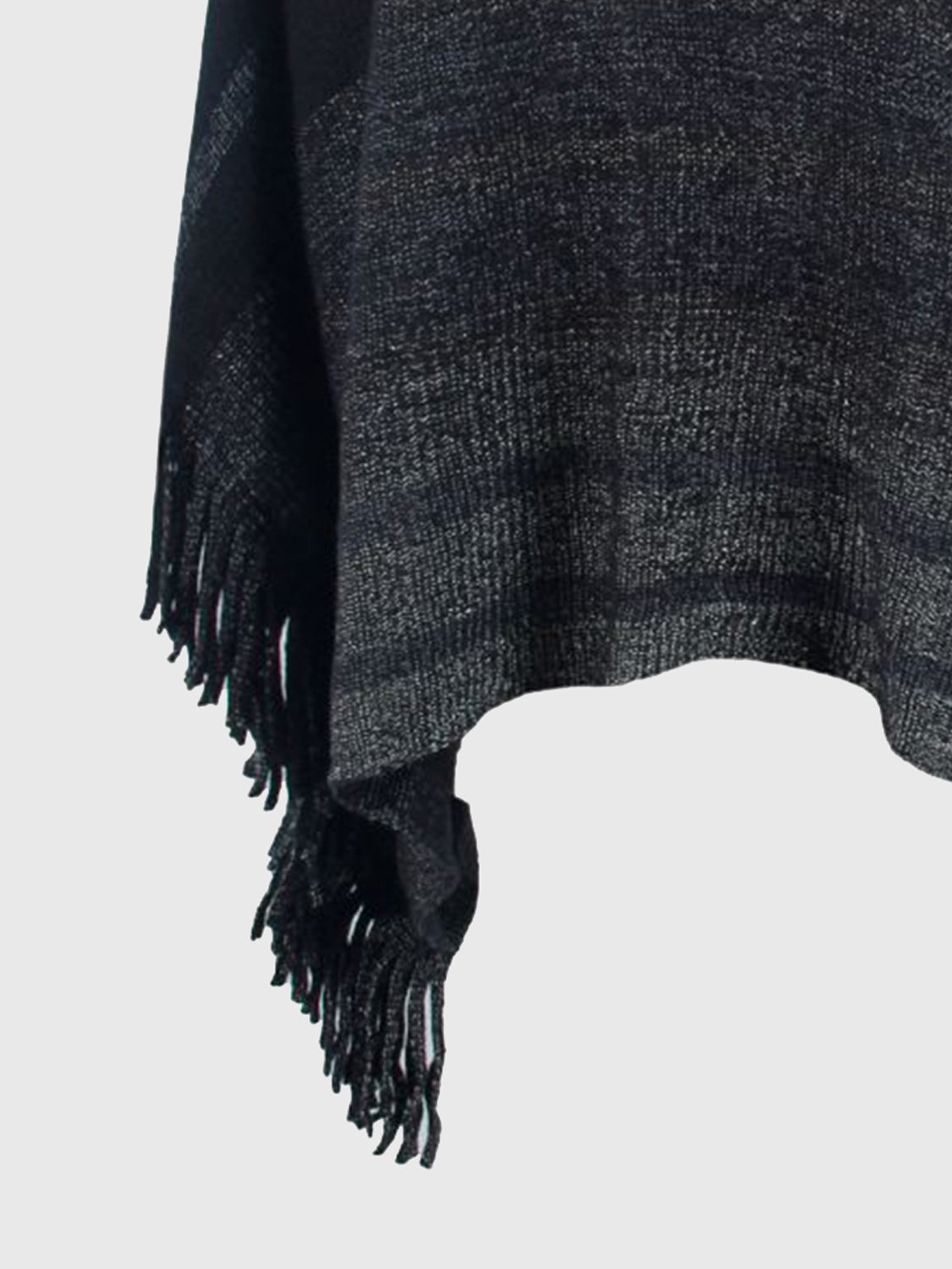 Striped Boat Neck Poncho with Fringes - Thandynie