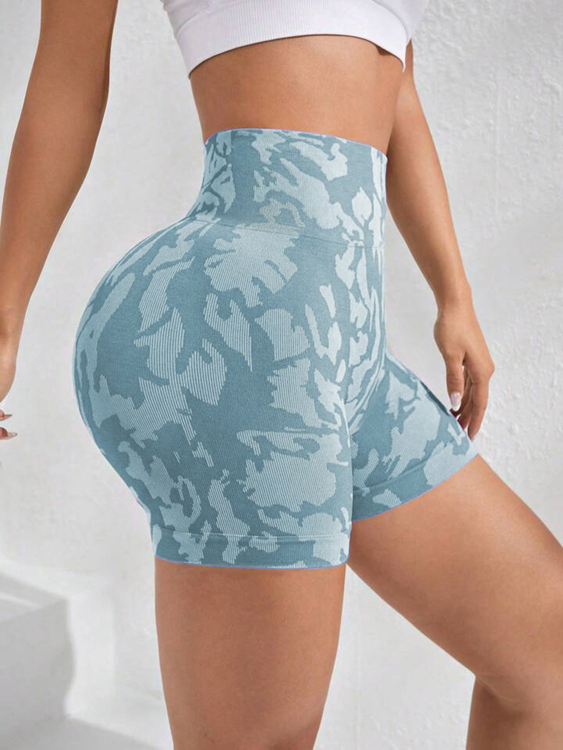 Printed High Waist Active Shorts Teal